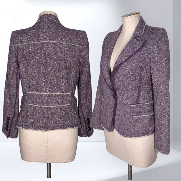 Vintage MARC JACOBS 100%Wool Purple Tweed Blazer Jacket Frayed Hem Classic RARE - Picture 1 of 13